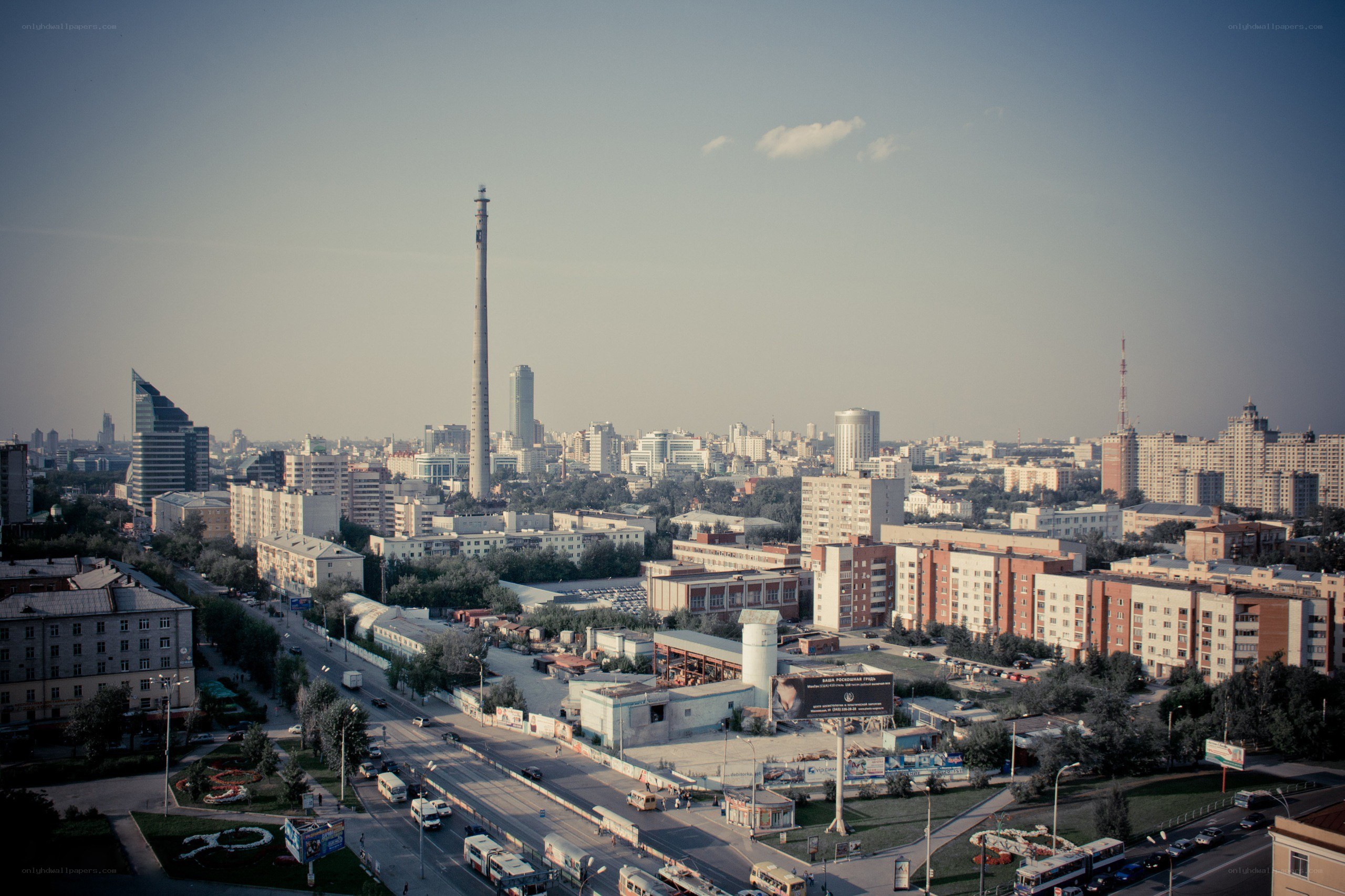 Cityscape with tall tower