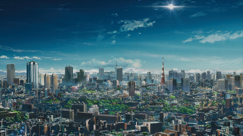 Cityscape with Tower — Blue, Serene, Afternoon, Anime