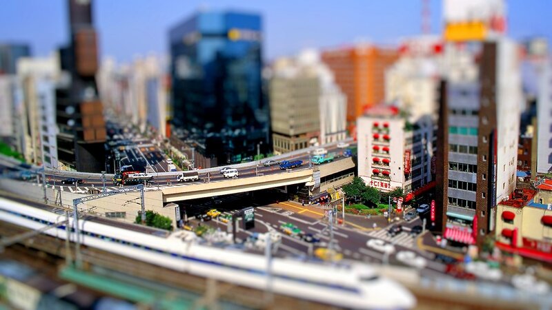 Cityscape with Train and Highway