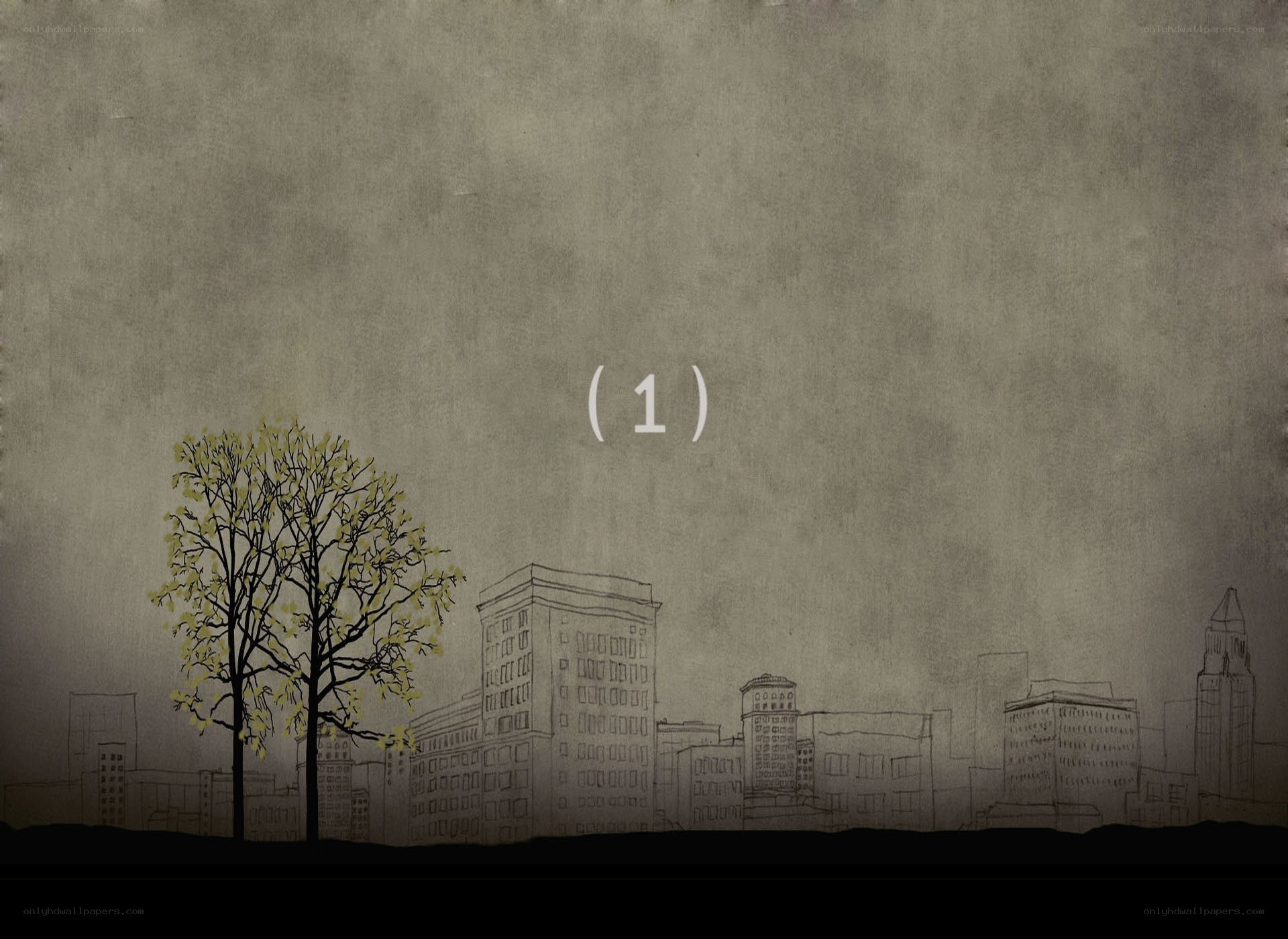 cityscape with tree and number one