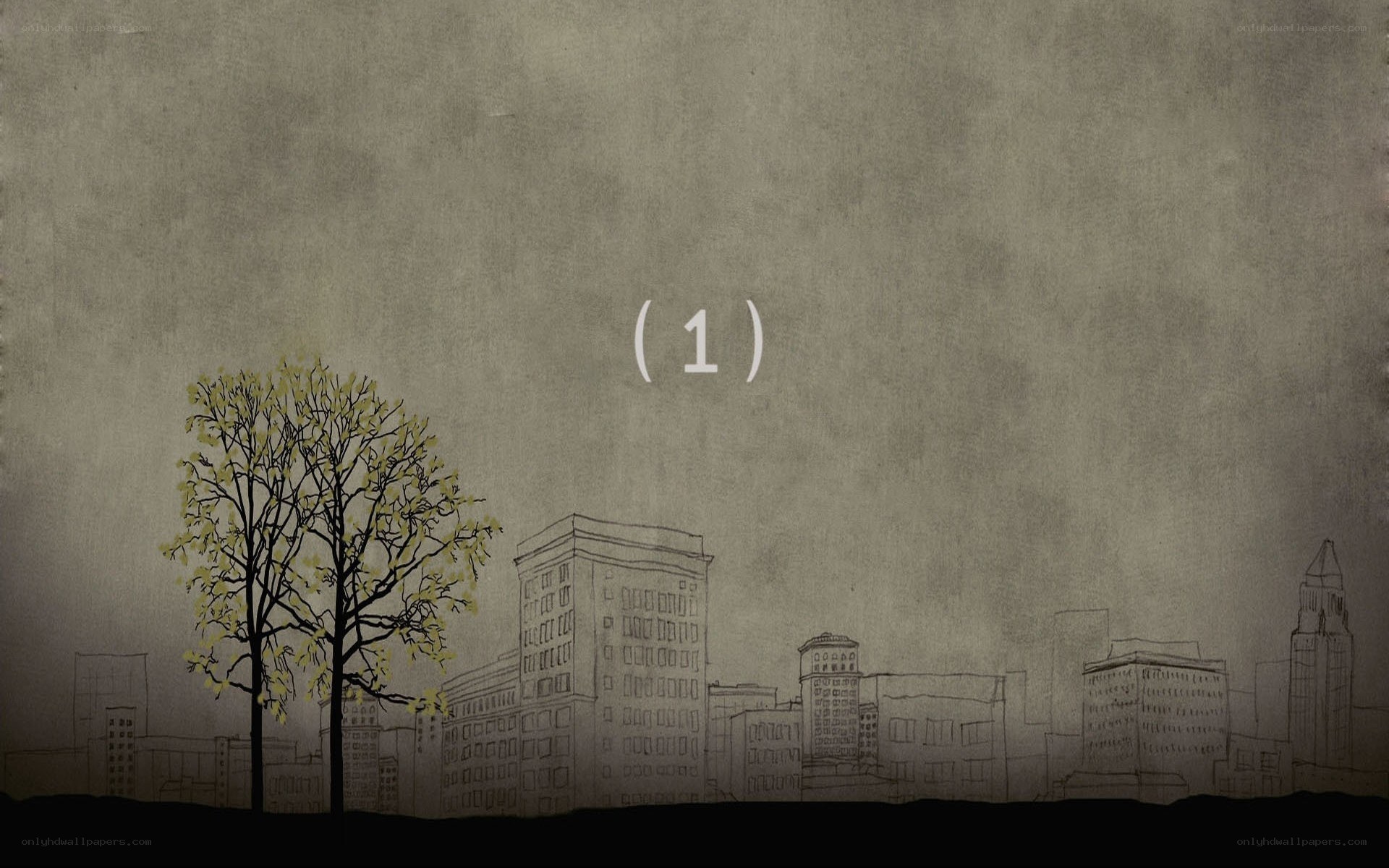 cityscape with tree and number one