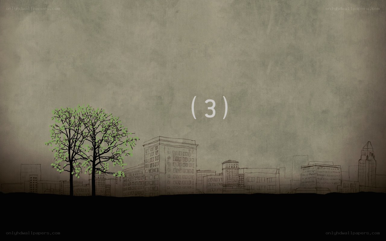 Cityscape with tree and number three