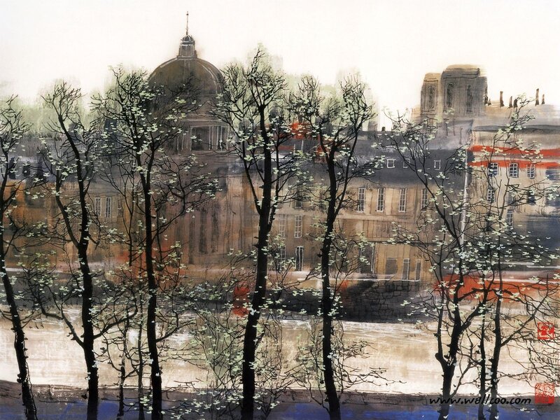 Cityscape with trees and dome