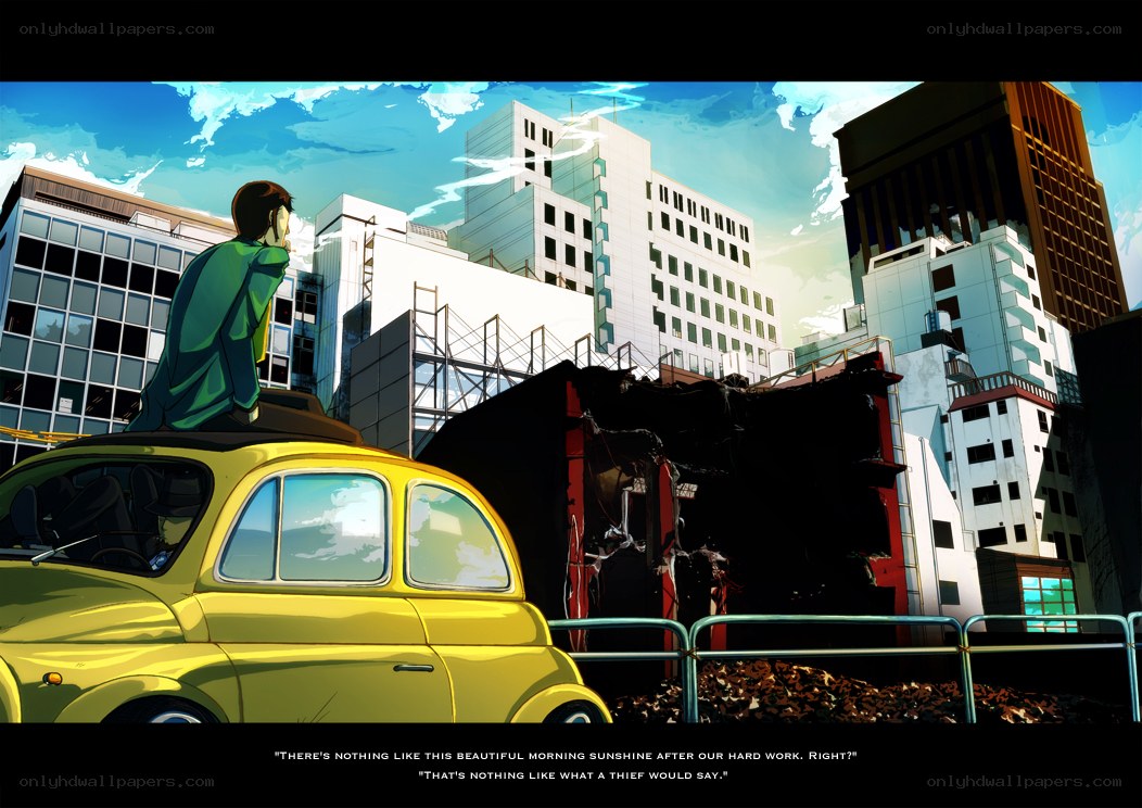 Cityscape with yellow car