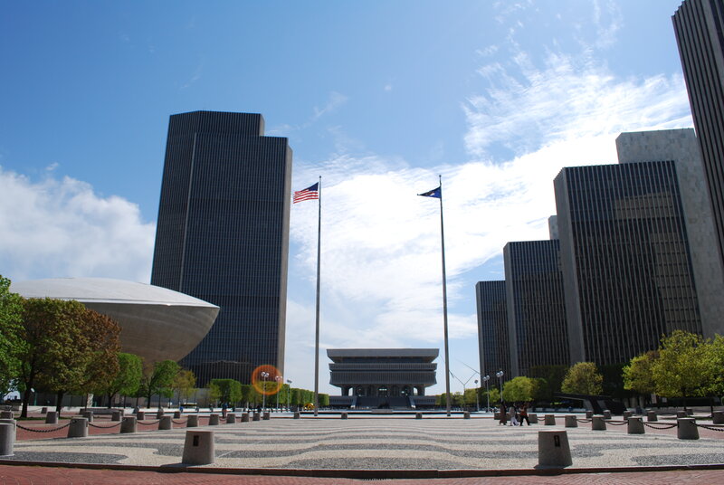 Civic Center plaza with modern buildings