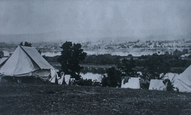 Civil War camp by river