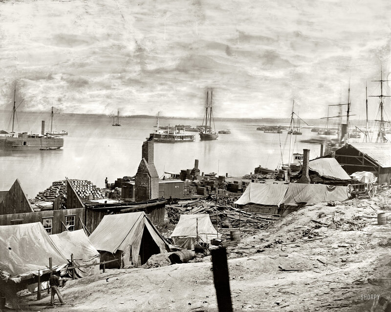 Civil War-era camp by the water