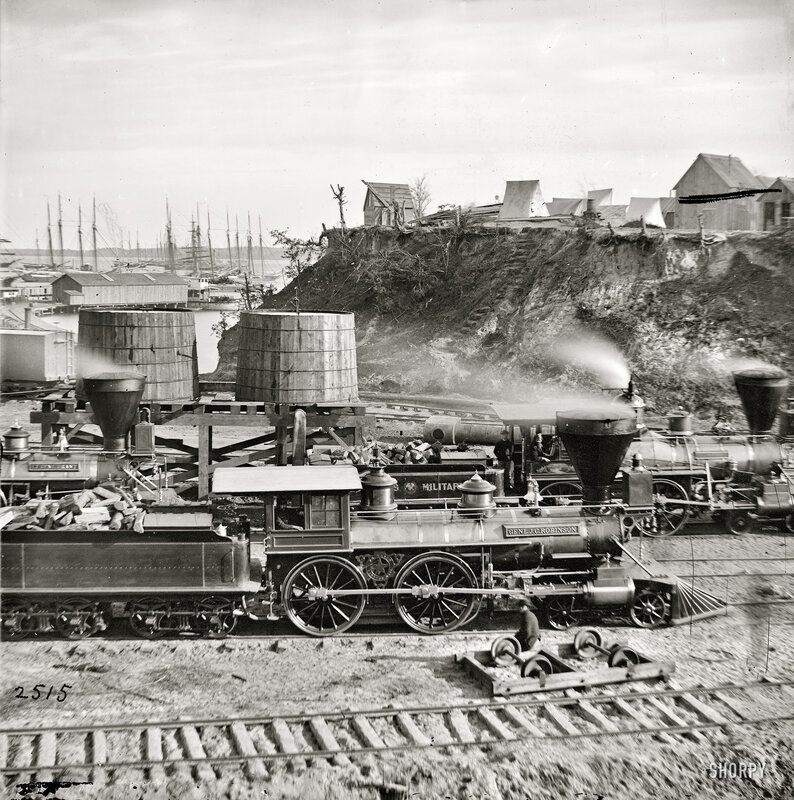 Civil War-era trains at port