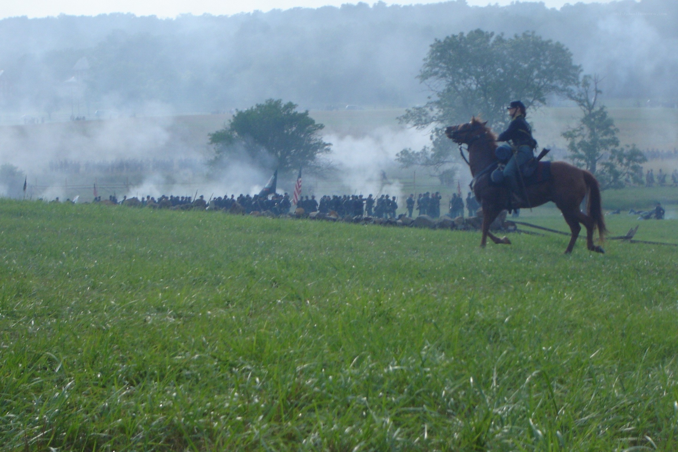Civil War reenactment on a battlefield