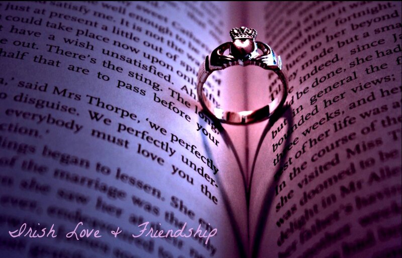 Claddagh Ring on Book — Purple, Romantic, Photograph, Text