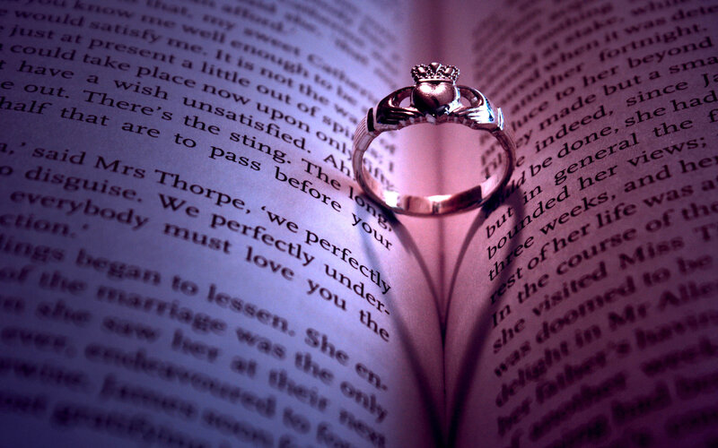 Claddagh Ring on Book — Purple, Romantic, Photograph