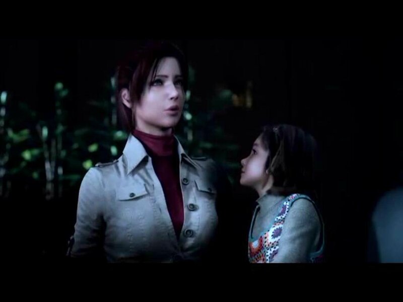 Claire and a young girl in dark setting