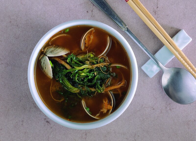 Clam and Greens Soup — Brown
