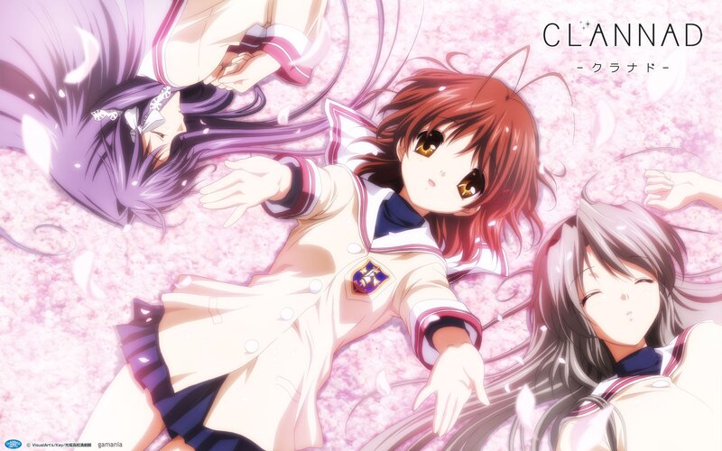 Clannad anime scene with three girls