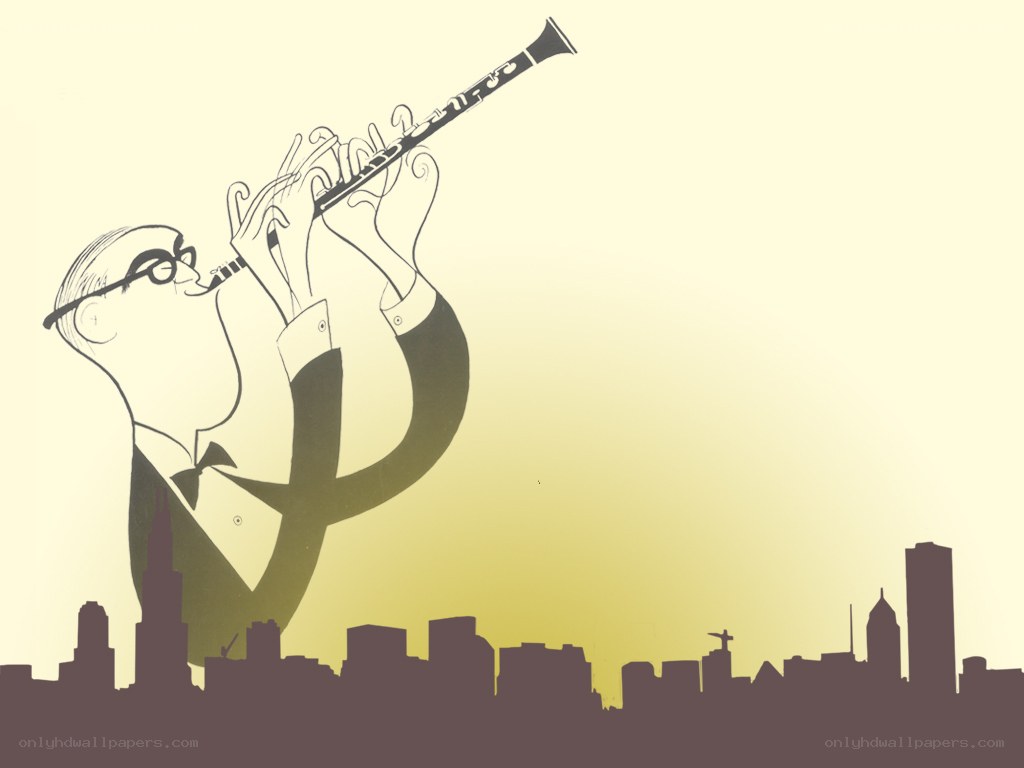 clarinetist in cityscape