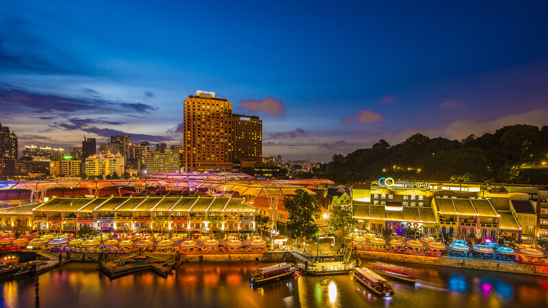 Clarke Quay at Night — Blue, Dramatic