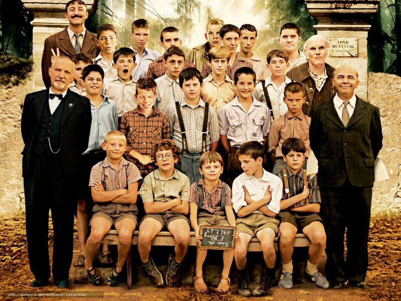 Class photo of boys and teachers