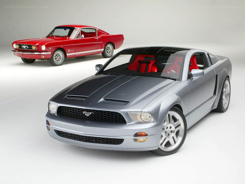 Classic and modern Ford Mustangs