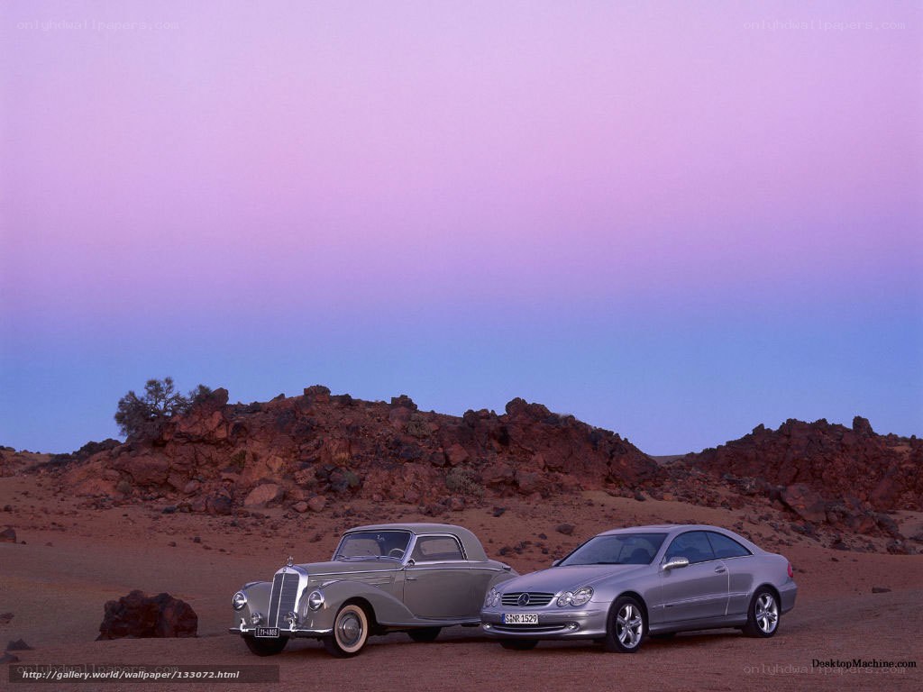 Classic and modern Mercedes in desert