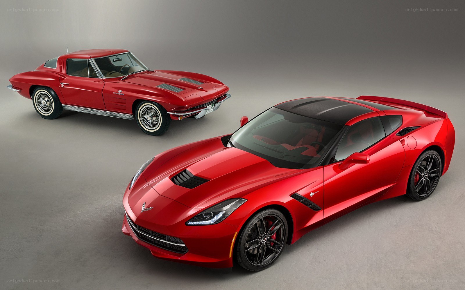 Classic and modern red Corvettes
