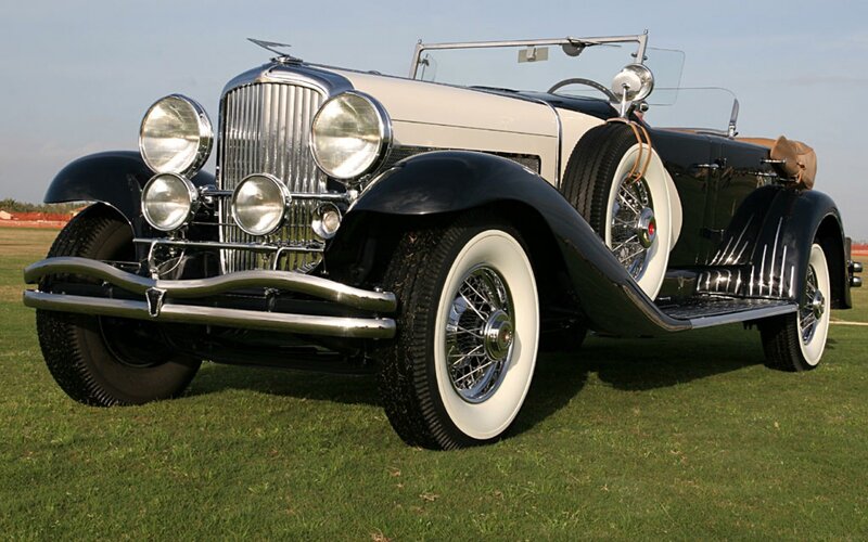 Classic black and white convertible car