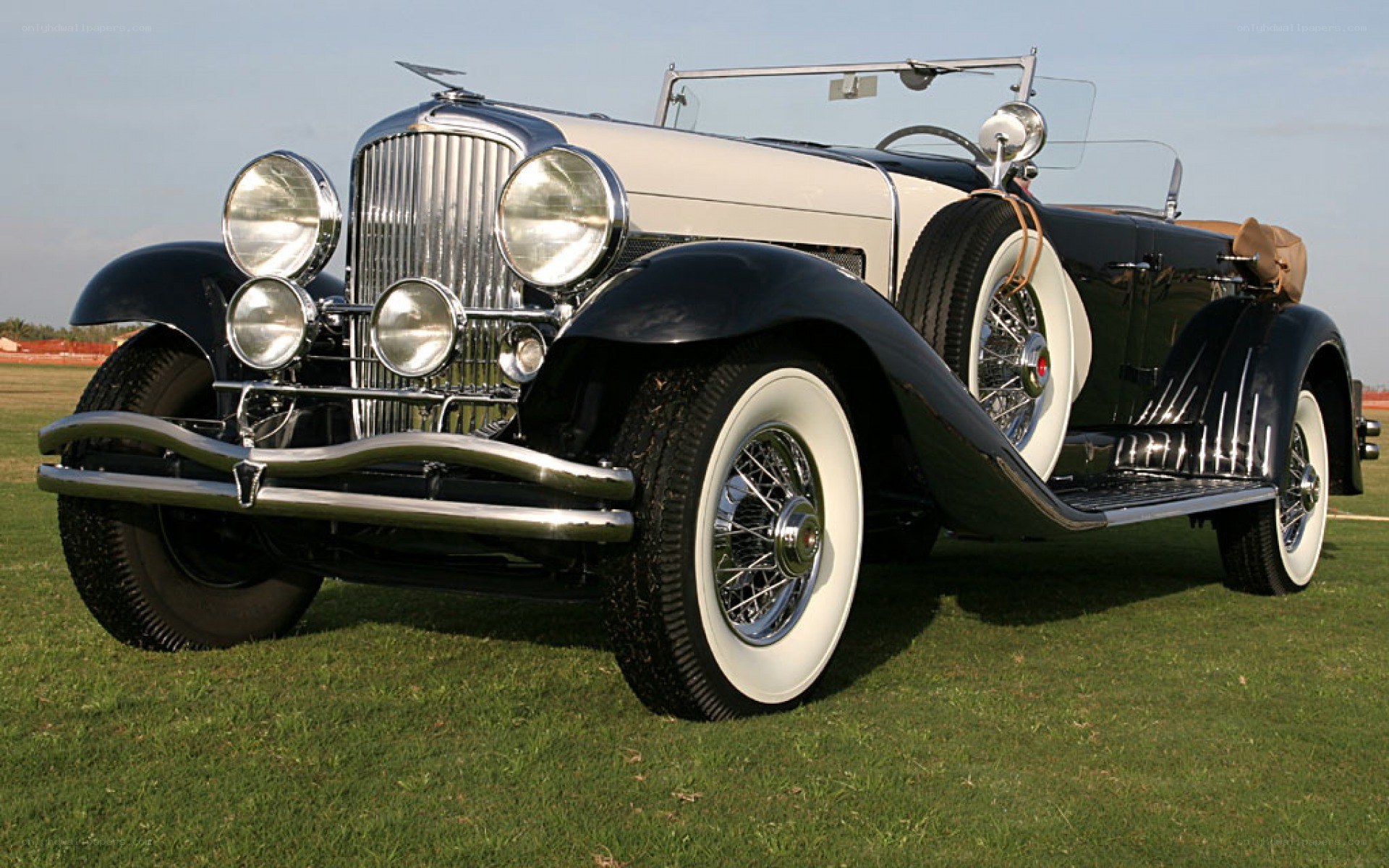Classic black and white convertible car