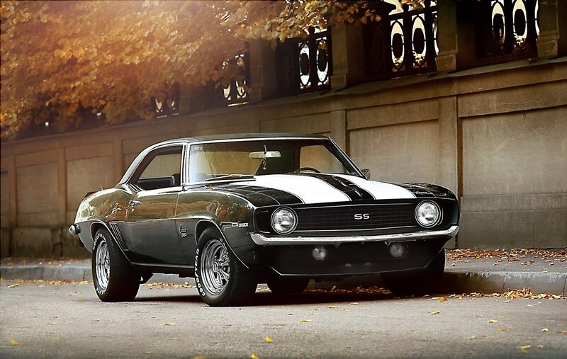 Classic black and white muscle car
