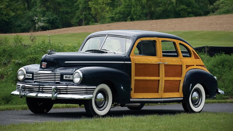 Classic black and wood station wagon