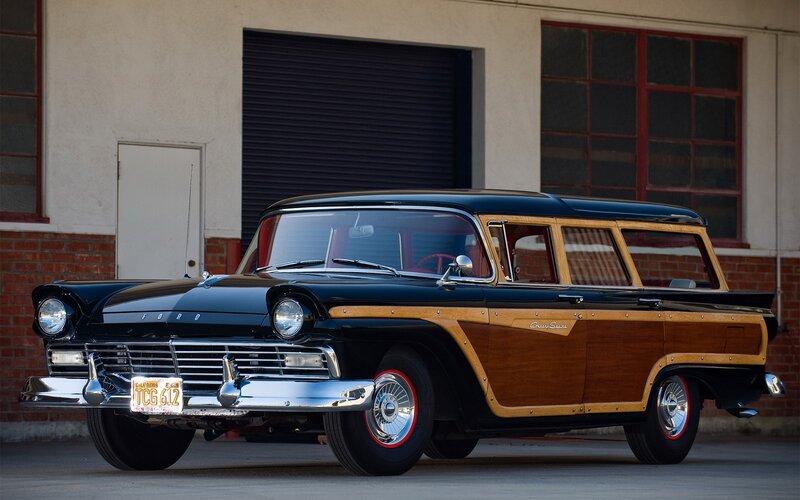 Classic black and wood station wagon