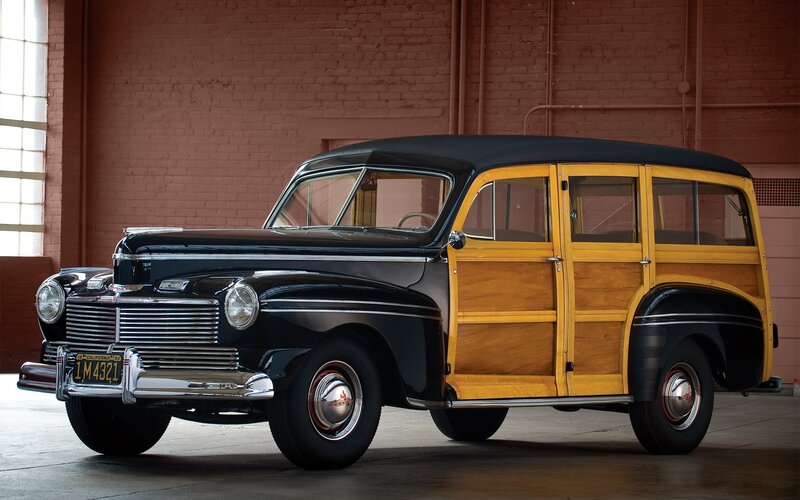 Classic black and wood station wagon