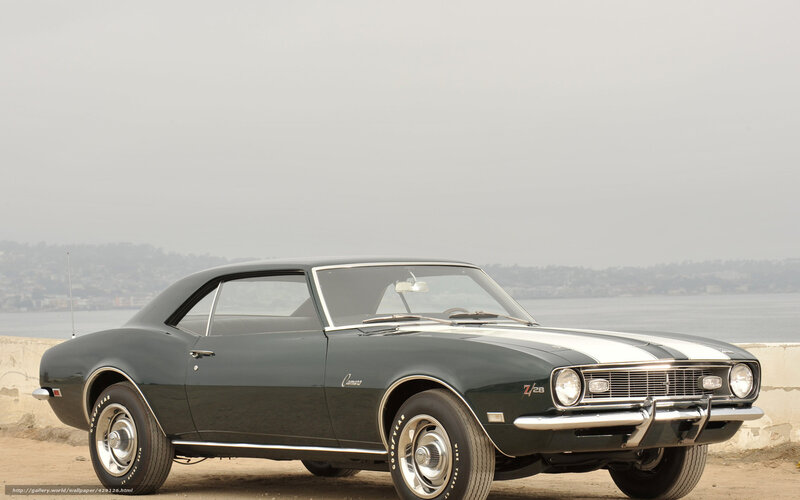 Classic black Camaro by the water