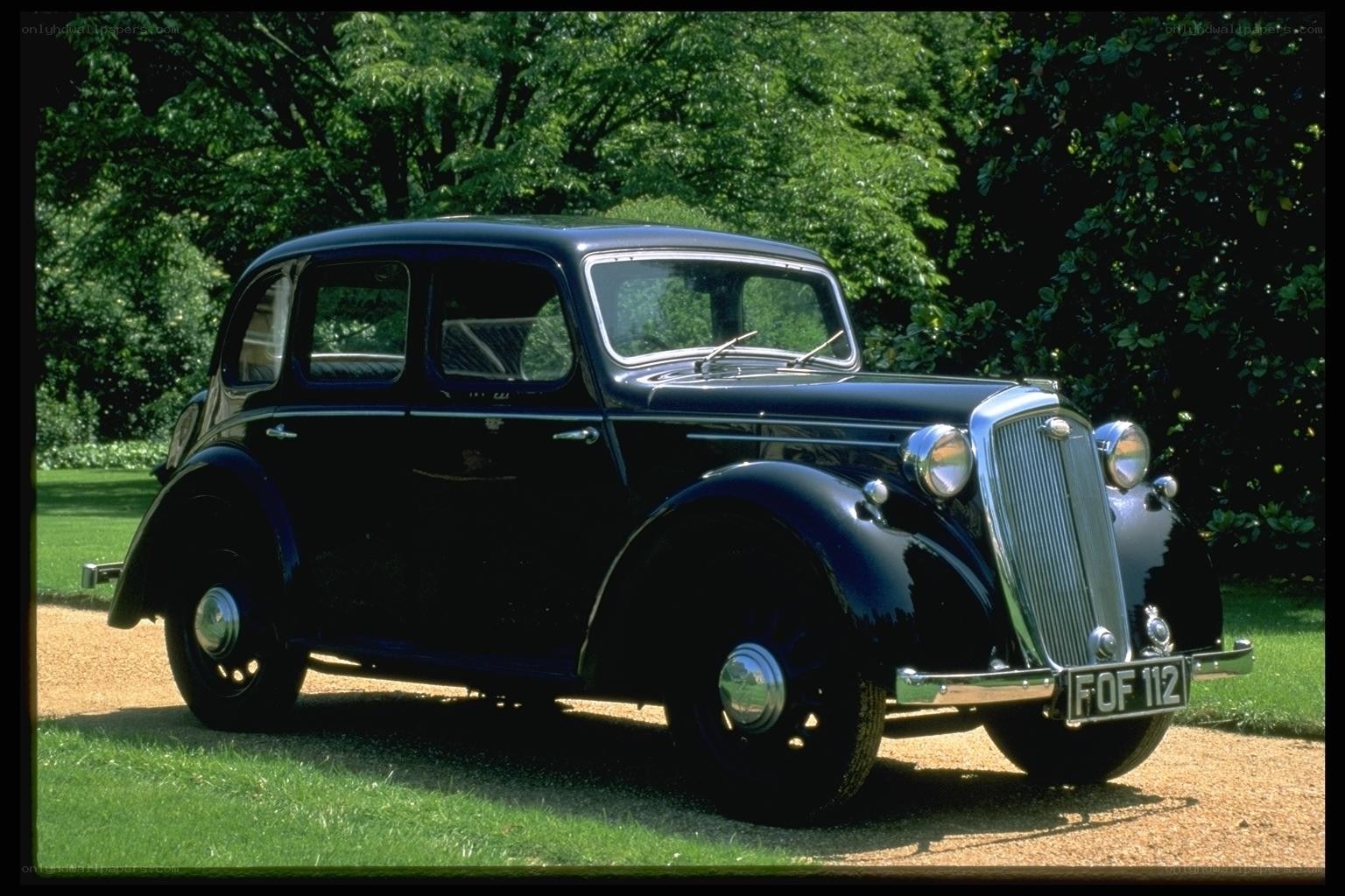 Classic black car in garden
