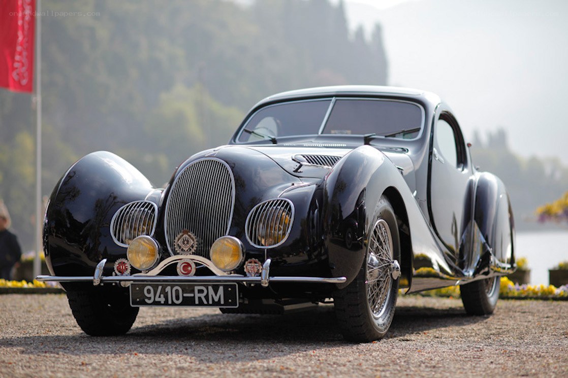 Classic black car on display