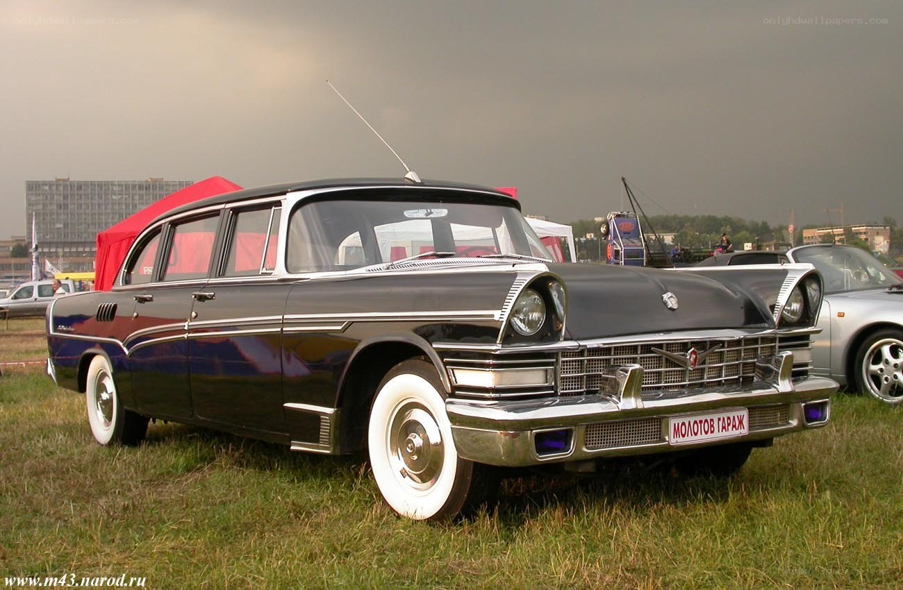 Classic black car on grass