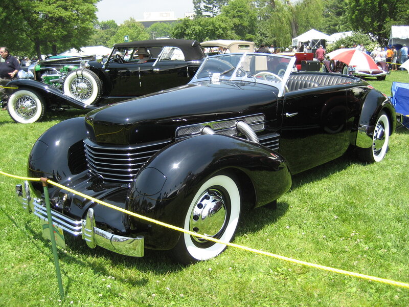 Classic black convertible at car show
