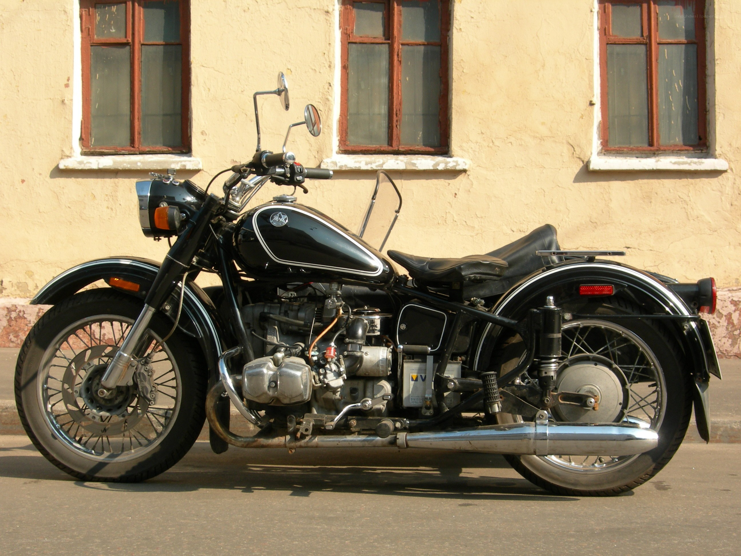 Classic black motorcycle parked