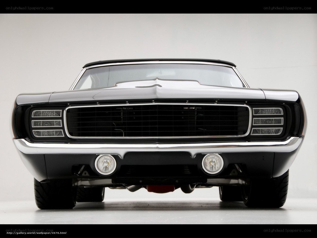 Classic black muscle car front view