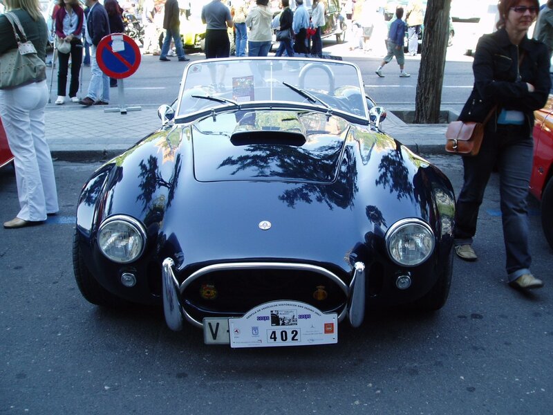 Classic black sports car on display