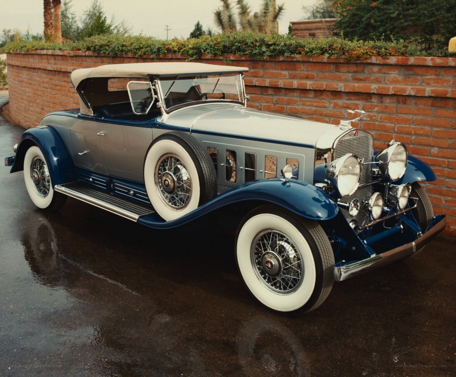 Classic blue and silver convertible car