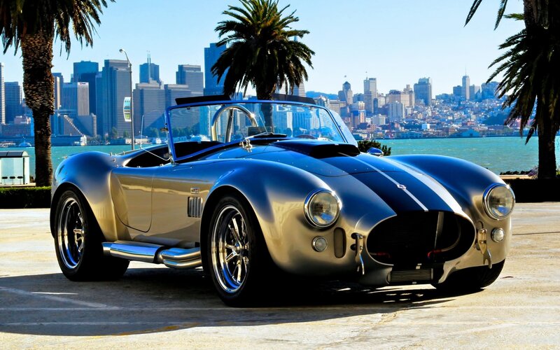 Classic blue and silver sports car