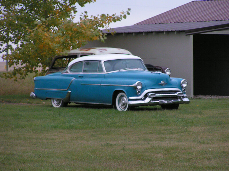 Classic blue and white car