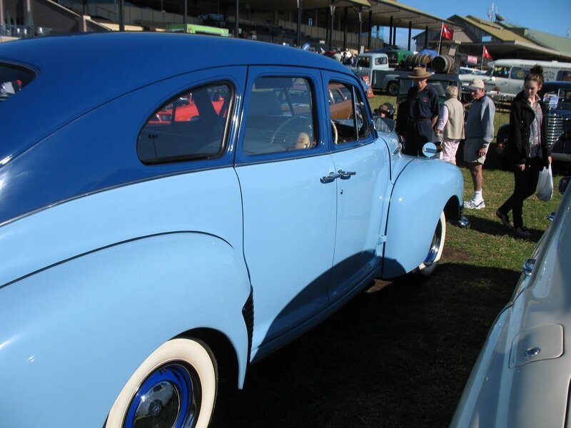 Classic blue car at outdoor show