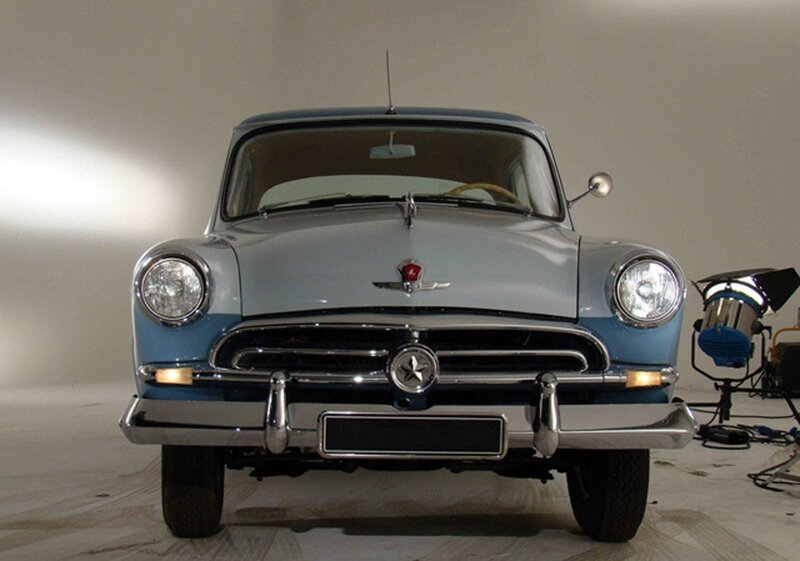 classic blue car front view