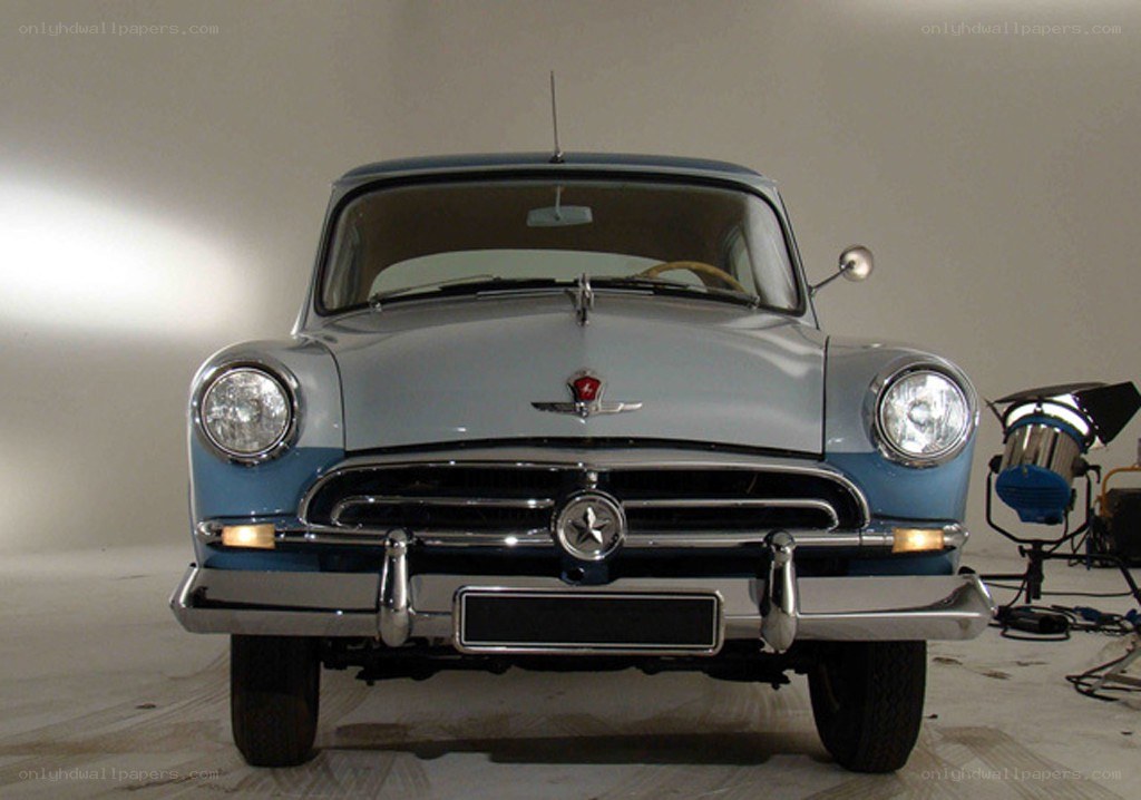 classic blue car front view