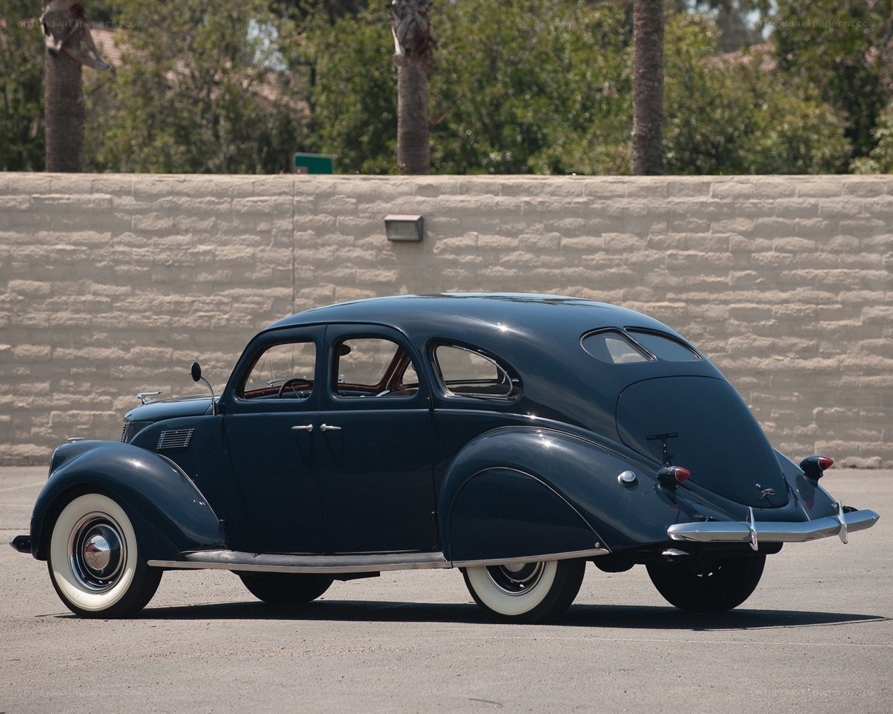 Classic blue car in profile