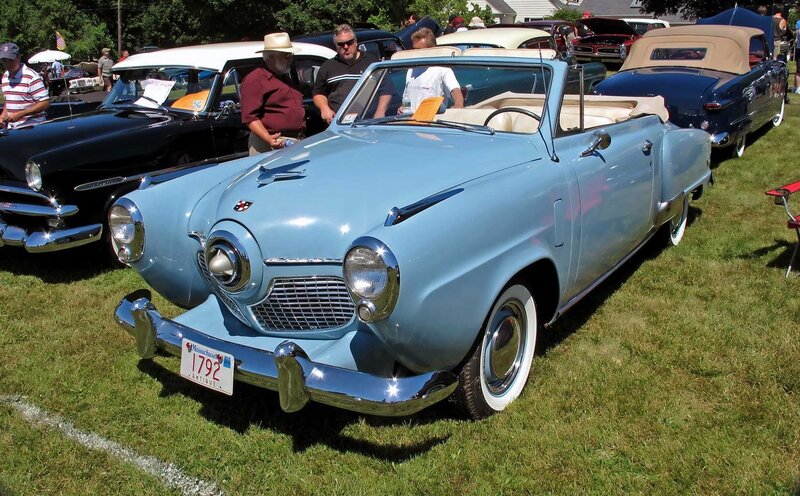 Classic blue convertible at car show