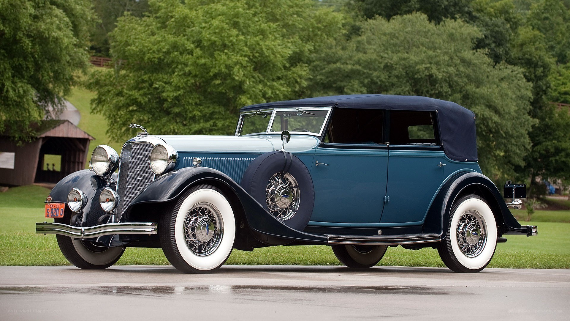 Classic blue convertible car
