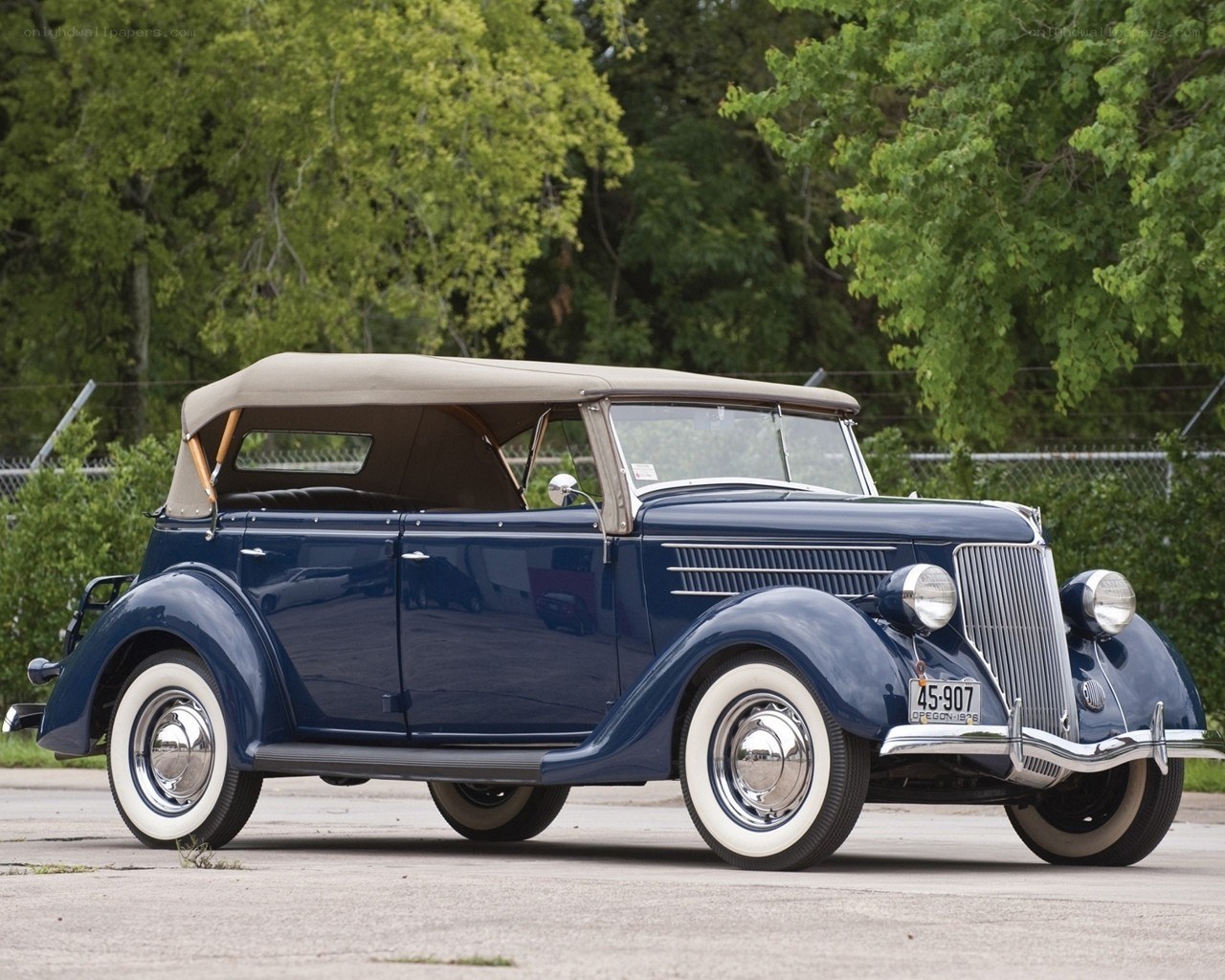 Classic blue convertible car