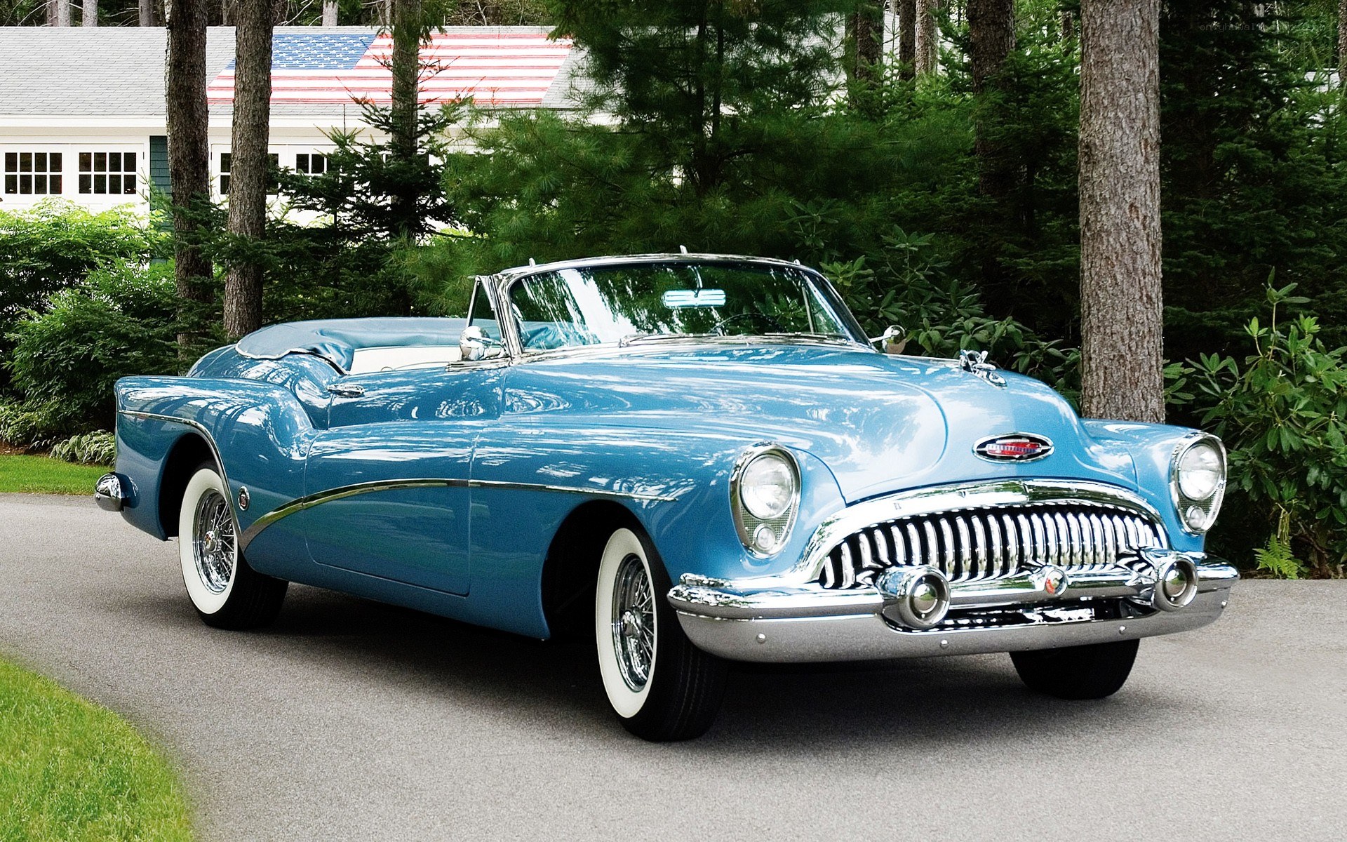 Classic blue convertible car