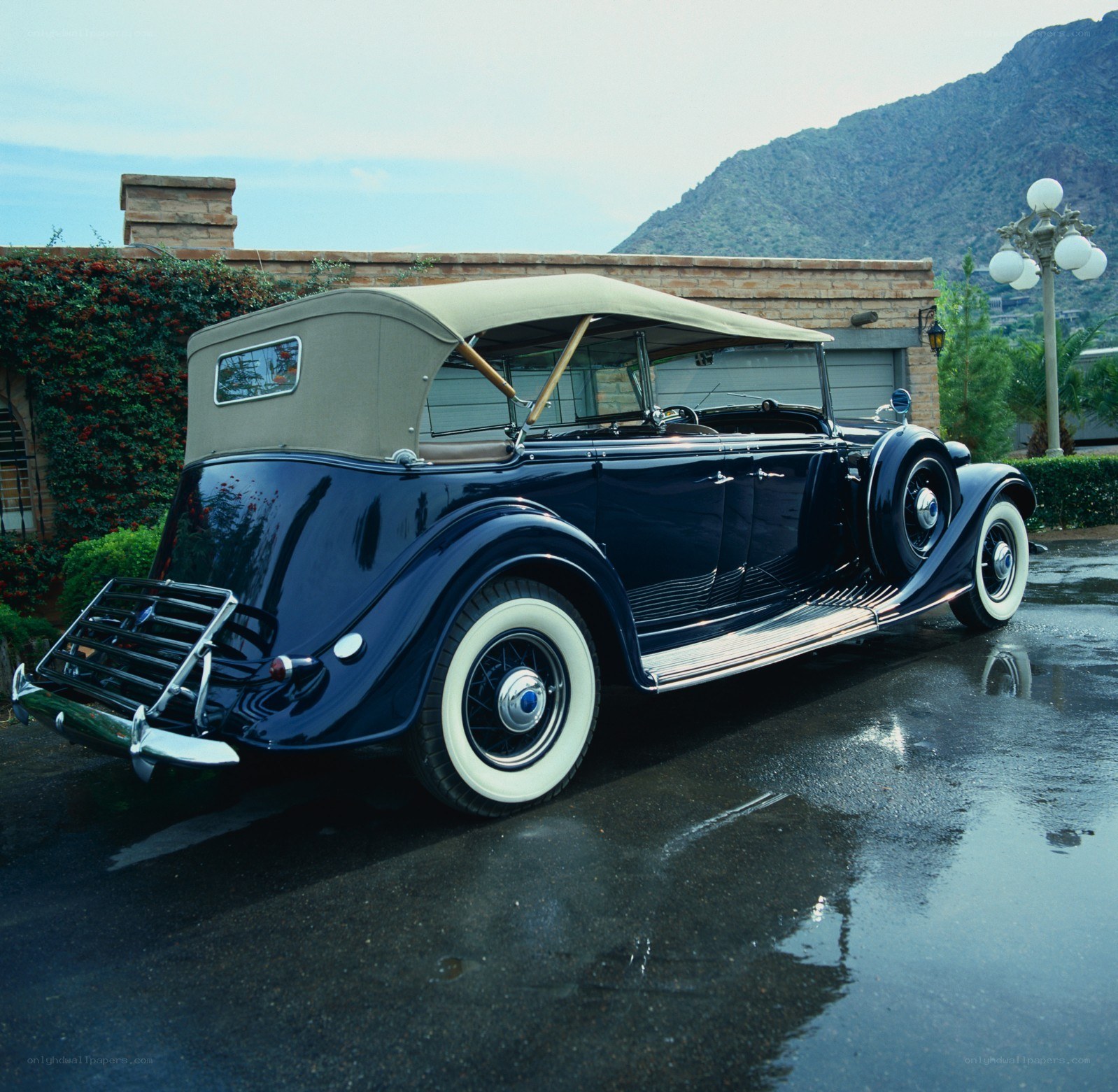 Classic blue convertible car